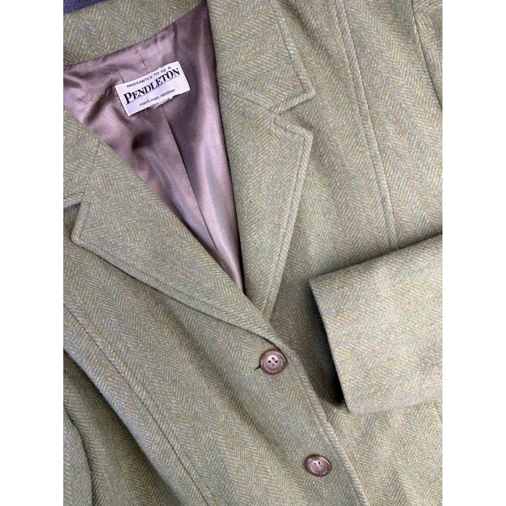 Pendleton Womens Wool Herringbone Blazer Jacket Green 3 Button Vintage Lined‎